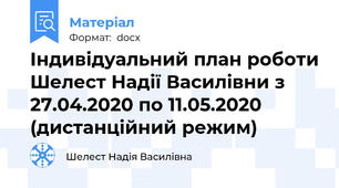 Індивідуальний план роботи Шелест Надії Василівни з 27.04.2020 по 11.05.2020  (дистанційний режим)