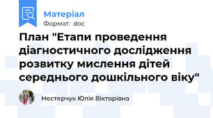 План "Етапи проведення діагностичного дослідження розвитку мислення дітей середнього дошкільного віку"