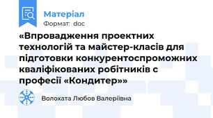 «Впровадження проектних технологій та майстер-класів для підготовки конкурентоспроможних кваліфікованих робітників с професії «Кондитер»»
