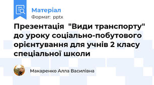 Презентація  "Види транспорту" до уроку соціально-побутового орієнтування для учнів 2 класу спеціальної школи