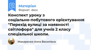 Конспект уроку з соціально-побутового орієнтування "Перехід вулиці за наявності світлофора" для учнів 2 класу спеціальної школи.