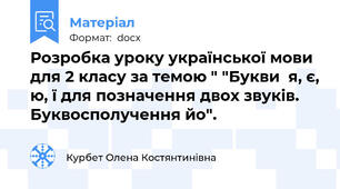 Розробка уроку української мови для 2 класу за темою " "Букви  я, є, ю, ї для позначення двох звуків. Буквосполучення йо".