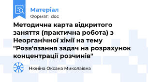 Методична карта відкритого заняття (практична робота) з Неорганічної хімії на тему "Розв'язання задач на розрахунок концентрації розчинів"