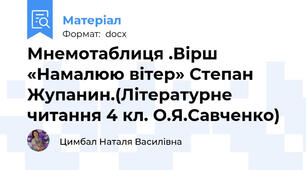 Мнемотаблиця .Вірш  «Намалюю вітер» Степан Жупанин.(Літературне читання 4 кл. О.Я.Савченко)