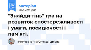 "Знайди тінь" гра на розвиток спостережливості і уваги, посидючості і пам'яті.
