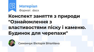 Конспект заняття з природи "Ознайомлення з властивостями піску і каменю. Будинок для черепахи"