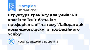 Структура тренінгу для учнів 9-11 класів та їхніх батьків з профорієнтації на тему"Лабораторія командного духу та професійного успіху"