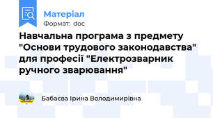 Навчальна програма з предмету "Основи трудового законодавства" для професії "Електрозварник ручного зварювання"