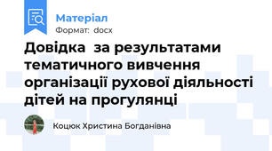 Довідка  за результатами тематичного вивчення організації рухової діяльності дітей на прогулянці