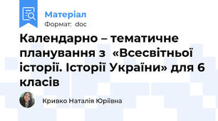 Календарно – тематичне планування з  «Всесвітньої історії. Історії України» для 6 класів