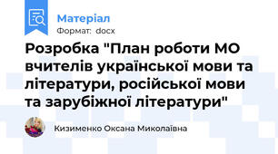 Розробка "План роботи МО вчителів української мови та літератури, російської мови та зарубіжної літератури"