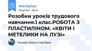 Розобки уроків трудового навчання.1 клас.РОБОТА З ПЛАСТИЛІНОМ. «КВІТИ І МЕТЕЛИКИ НА ЛУЗІ»