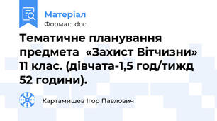 Тематичне планування предмета  «Захист Вітчизни» 11 клас. (дівчата-1,5 год/тижд 52 години).
