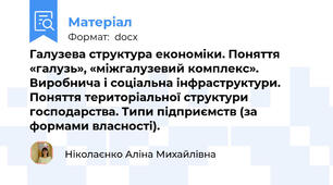 Галузева структура економіки. Поняття «галузь», «міжгалузевий комплекс». Виробнича і соціальна інфраструктури. Поняття територіальної структури господарства. Типи підприємств (за формами власності).
