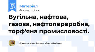 Вугільна, нафтова, газова, нафтопереробна, торф'яна промисловості.