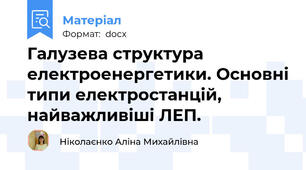 Галузева структура електроенергетики. Основні типи електростанцій, найважливіші ЛЕП.