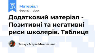Додатковий матеріал -  Позитивні та негативні риси школярів. Таблиця