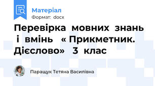 Перевірка  мовних  знань  і  вмінь   « Прикметник.  Дієслово»   3  клас