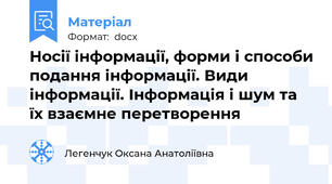 Носії інформації, форми і способи подання інформації. Види інформації. Інформація і шум та їх взаємне перетворення