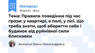 Тема: Правила поведінки під час грози: у квартирі, в полі, у лісі. Що треба знати, щоб вберегти себе і будинок від руйнівної сили блискавки