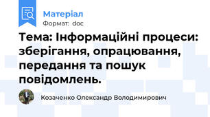 Тема: Інформаційні процеси: зберігання, опрацювання, передання та пошук повідомлень.