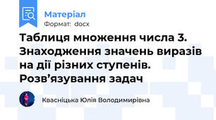 Таблиця множення числа 3. Знаходження значень виразів на дії різних ступенів. Розв’язування задач