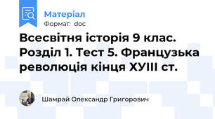 Всесвітня історія 9 клас. Розділ 1. Тест 5. Французька революція кінця ХУІІІ ст.