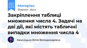 Закріплення таблиці множення числа 4. Задачі на дві дії, які містять табличні випадки множення числа 4