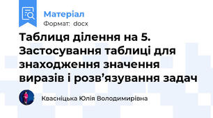 Таблиця ділення на 5. Застосування таблиці для знаходження значення виразів і розв’язування задач