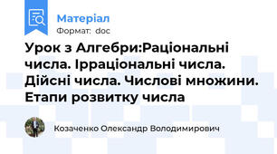 Урок з Алгебри:Раціональні числа. Ірраціональні числа. Дійсні числа. Числові множини. Етапи розвитку числа