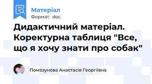 Дидактичний матеріал. Коректурна таблиця "Все, що я хочу знати про собак"