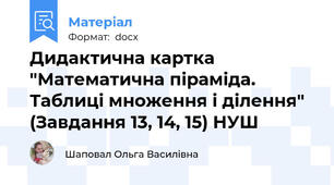 Дидактична картка "Математична піраміда. Таблиці множення і ділення" (Завдання 13, 14, 15) НУШ
