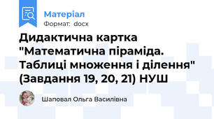 Дидактична картка "Математична піраміда. Таблиці множення і ділення" (Завдання 19, 20, 21) НУШ