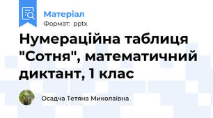 Нумераційна таблиця "Сотня", математичний диктант, 1 клас