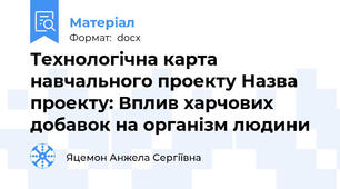 Технологічна карта навчального проекту Назва проекту: Вплив харчових добавок на організм людини