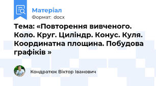 Тема: «Повторення вивченого. Коло. Круг. Циліндр. Конус. Куля. Координатна площина. Побудова графіків »