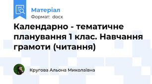 Календарно - тематичне планування 1 клас. Навчання грамоти (читання)