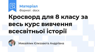 Кросворд для 8 класу за весь курс вивчення всесвітньої історії