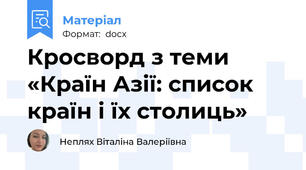 Кросворд з теми  «Країн Азії: список країн і їх столиць»