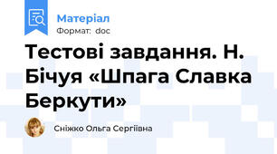 Тестові завдання. Н. Бічуя «Шпага Славка Беркути»