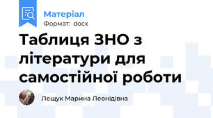 Таблиця ЗНО з літератури для самостійної роботи