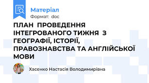 ПЛАН  ПРОВЕДЕННЯ ІНТЕГРОВАНОГО ТИЖНЯ  З ГЕОГРАФІЇ, ІСТОРІЇ, ПРАВОЗНАВСТВА ТА АНГЛІЙСЬКОЇ МОВИ