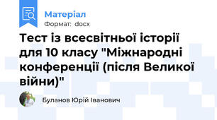 Тест із всесвітньої історії  для 10 класу "Міжнародні конференції (після Великої війни)"