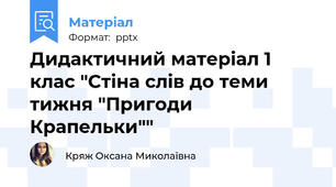 Дидактичний матеріал 1 клас "Стіна слів до теми тижня "Пригоди Крапельки""