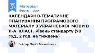 КАЛЕНДАРНО-ТЕМАТИЧНЕ ПЛАНУВАННЯ ПРОГРАМОВОГО МАТЕРІАЛУ З УКРАЇНСЬКОЇ  МОВИ В 11-А  КЛАСІ . Рівень стандарту (70 год., 2 год. на тиждень)