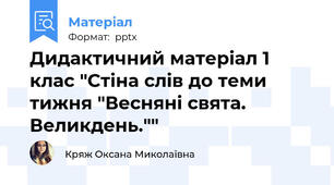Дидактичний матеріал 1 клас "Стіна слів до теми тижня "Весняні свята. Великдень.""