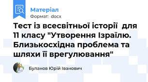 Тест із всесвітньої історії  для 11 класу "Утворення Ізраїлю. Близькосхідна проблема та шляхи її врегулювання"