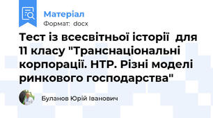 Тест із всесвітньої історії  для 11 класу "Транснаціональні корпорації. НТР. Різні моделі ринкового господарства"