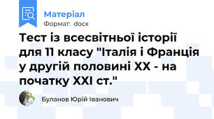 Тест із всесвітньої історії  для 11 класу "Італія і Франція у другій половині ХХ - на початку ХХІ ст."