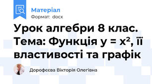 Урок алгебри 8 клас. Тема: Функція y = x², її властивості та графік